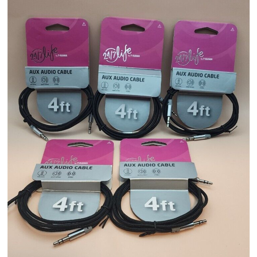SET OF SIX (6) -*24/7 Life by 7-Eleven - 4FT 3.5 mm - AUX Audio Stereo Cable